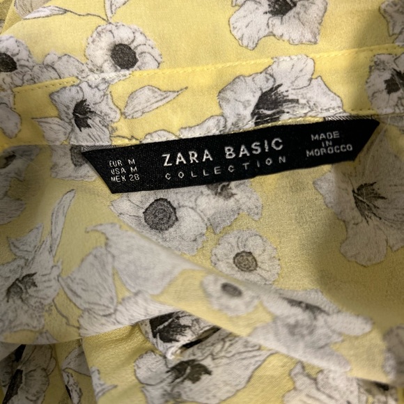 ZARA Chiffon Floral Yellow Women's Blouse with Clinched Waist Medium - Picture 7 of 10